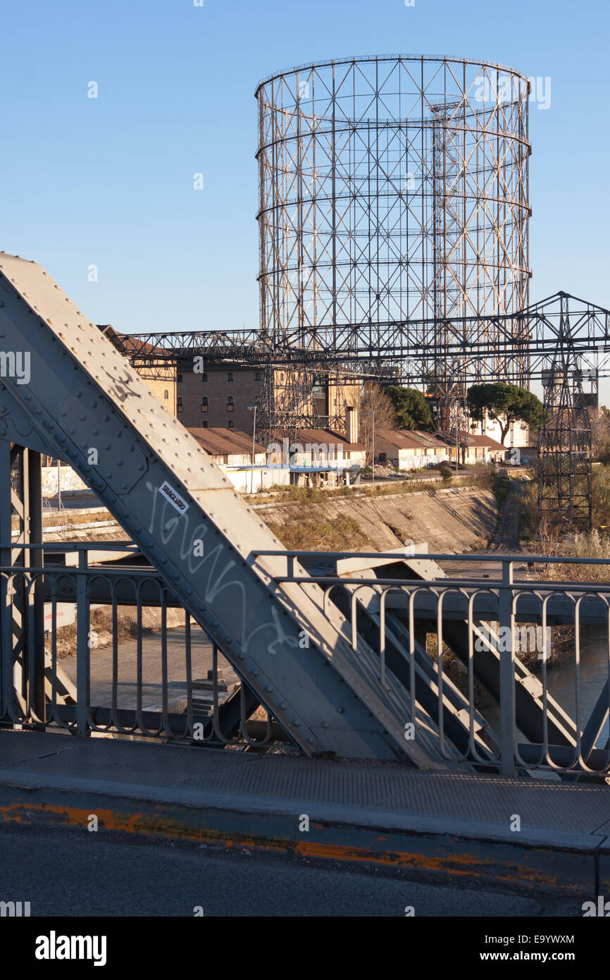 gasometer in rome viewed from a bridge Stock Photo
