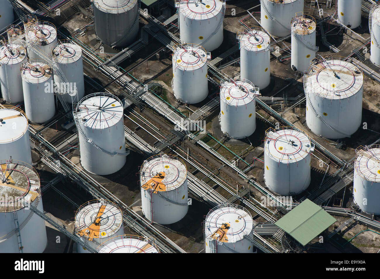 Aerial view of industrial tanks, Port Melbourne, Melbourne, Victoria, Australia Stock Photo