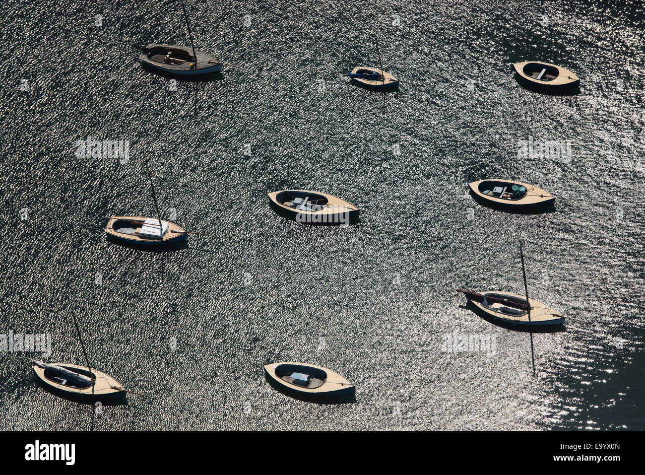Aerial view of boats in sunlight, Melbourne, Victoria, Australia Stock Photo