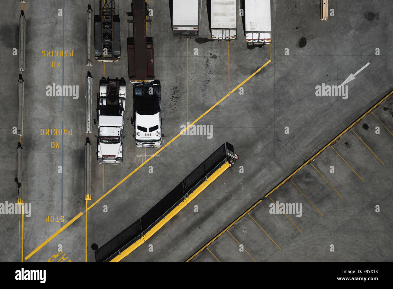 Aerial view of parked trucks, Port Melbourne, Melbourne, Victoria, Australia Stock Photo