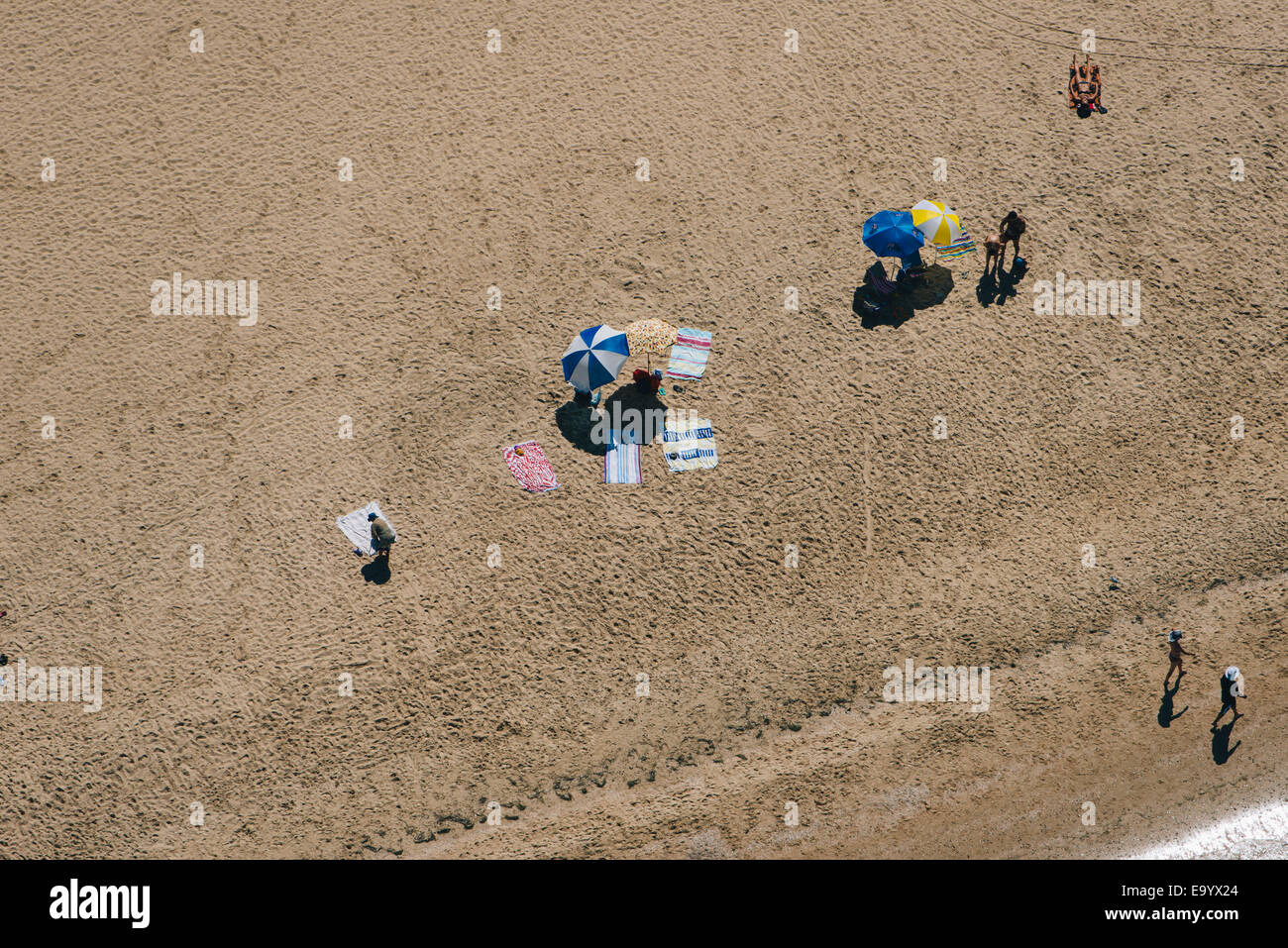 Aerial view of holiday makers on beach, Melbourne, Victoria, Australia Stock Photo