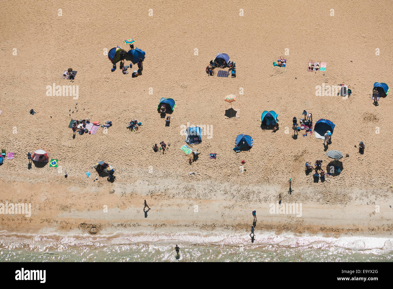 Aerial view of holiday makers on Brighton beach, Melbourne, Victoria, Australia Stock Photo