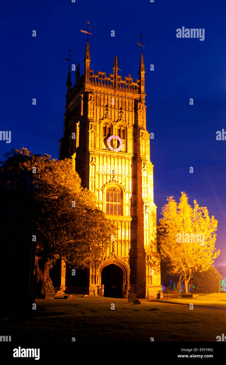 The Abbey bell tower at dusk, Evesham, Worcestershire, England, UK