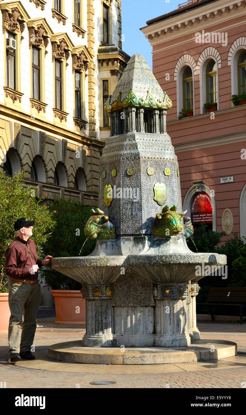 Bull's head, Vilmos Zsolnay memorial fountain. Pecs Hungary Baranya county South Transdanubia. General view. Stock Photo