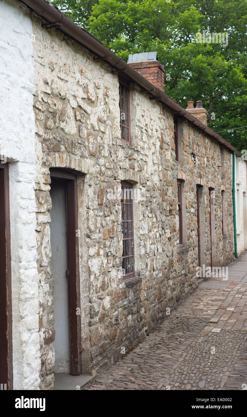 Old-fashioned street of terraced houses at St Fagans National History Museum in Cardiff, South Wales Stock Photo