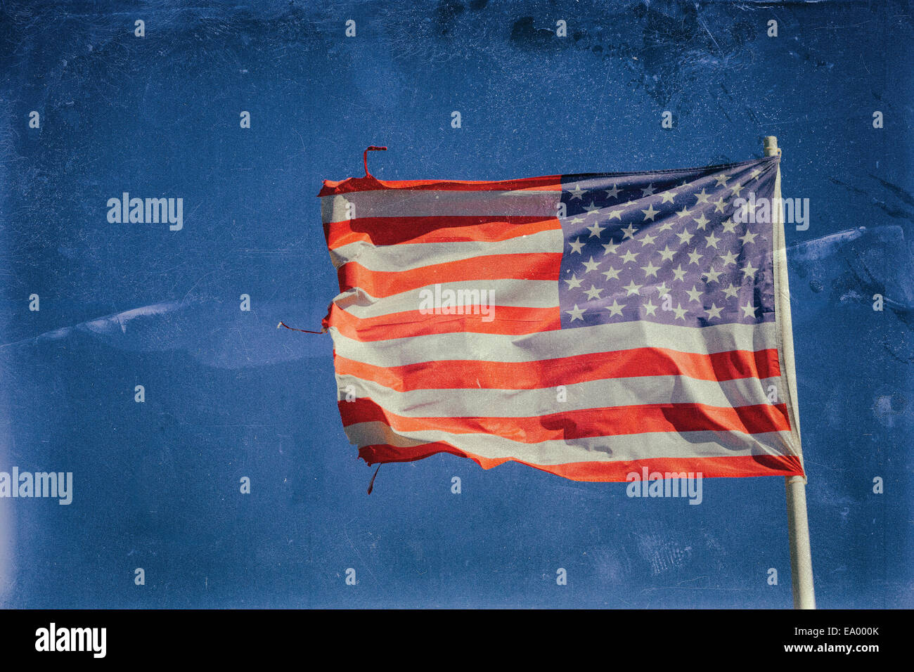 United States of America flag. Tattered. Stock Photo