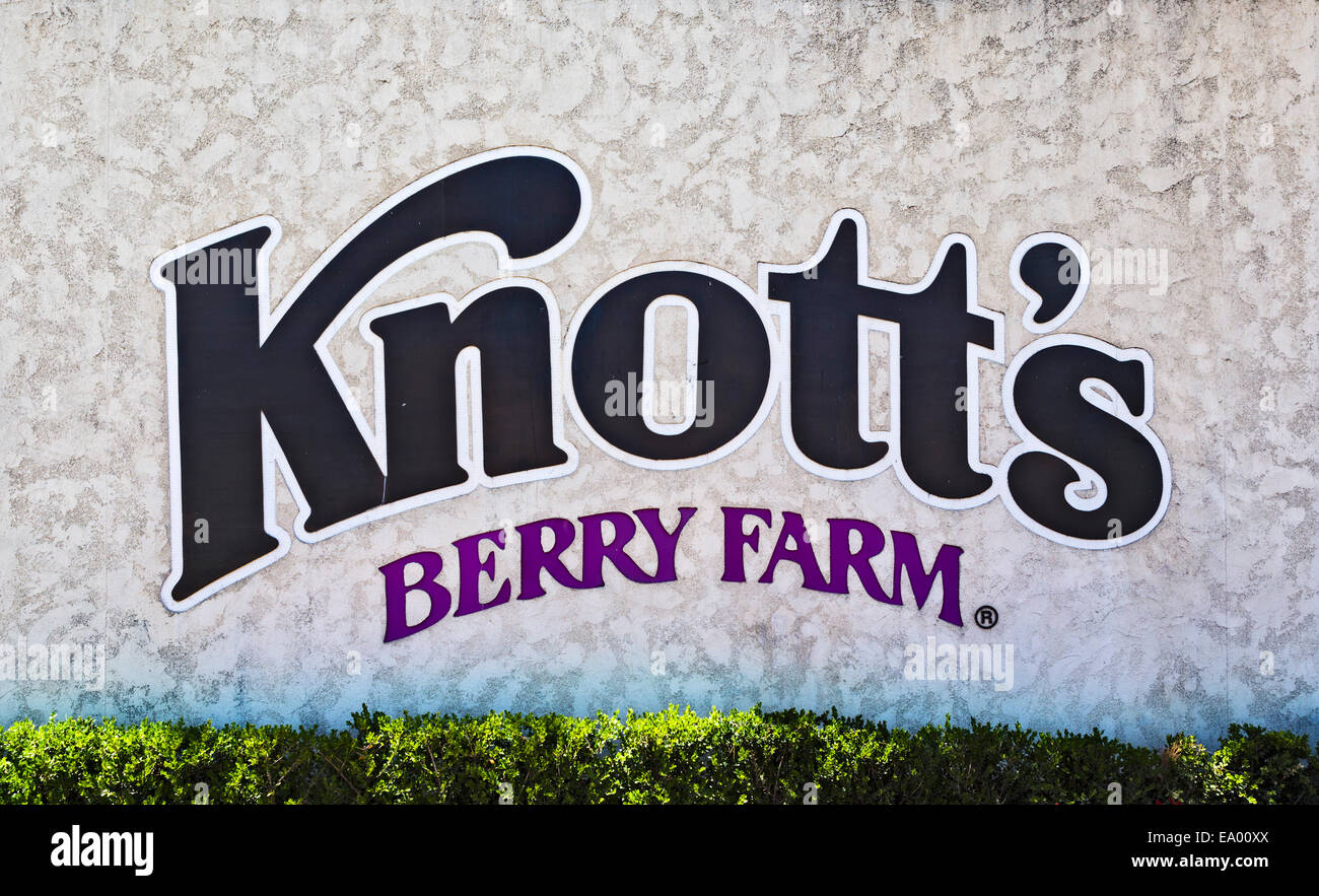 Entrance sign to Knott's Berry Farm, Buena Park, Orange County, near Los Angeles, California, USA Stock Photo