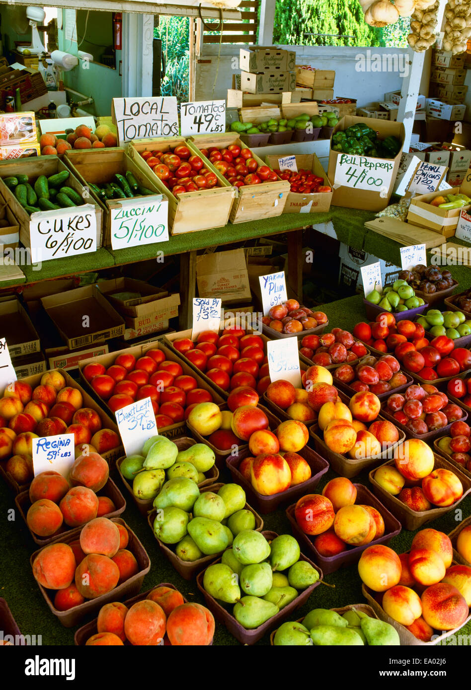 Agriculture Summer produce displayed at a roadside produce stand