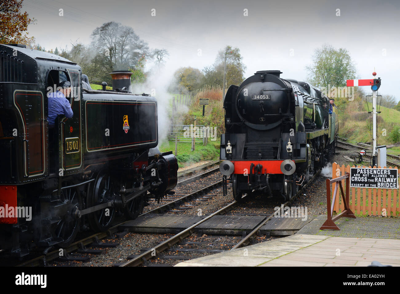 Severn Valley Railway steam locomotives 'Sir Keith Park' at Arley Station Uk Stock Photo