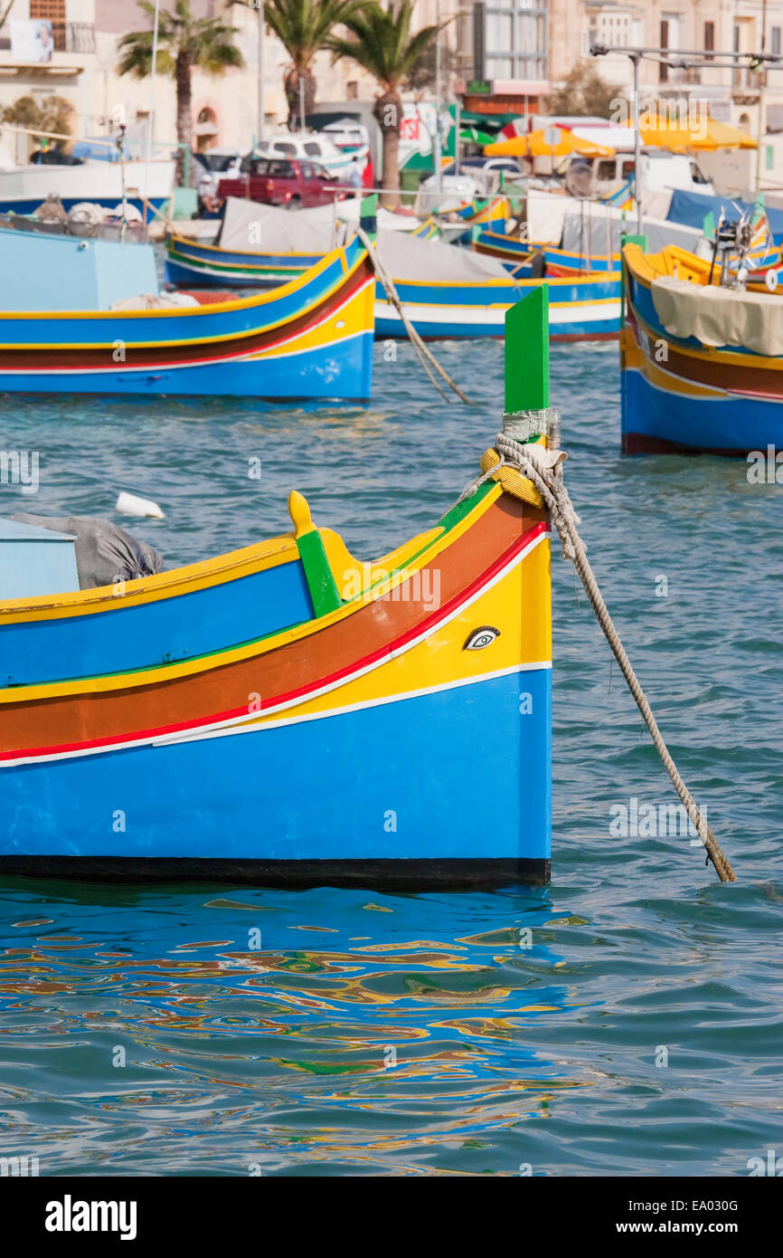 Luzzu, A Traditional Maltese Fishing Boat In The Harbour, Marsaxlokk, Malta Stock Photo