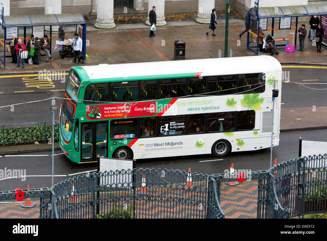 West Midlands electric hybrid bus, Broad Street, Birmingham, UK Stock ...