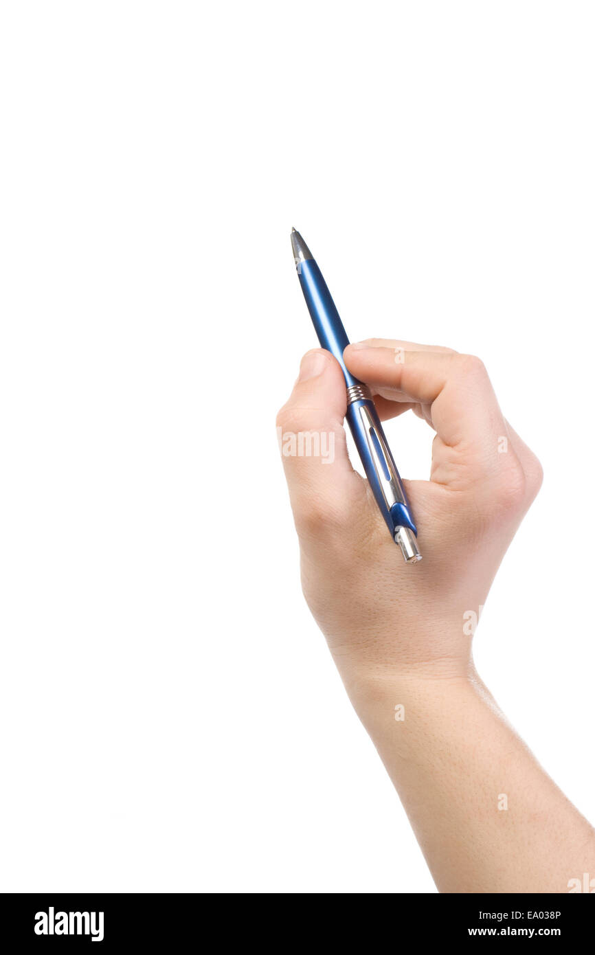 isolated writing hand holding pen Stock Photo