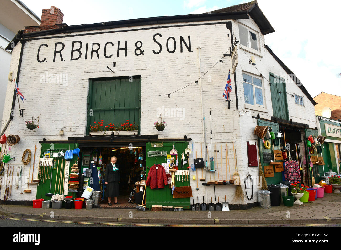 Margaruite Birch owner hardware and ironmongering ironmonger shop in Shrewsbury traditional old shops Britain Uk Stock Photo