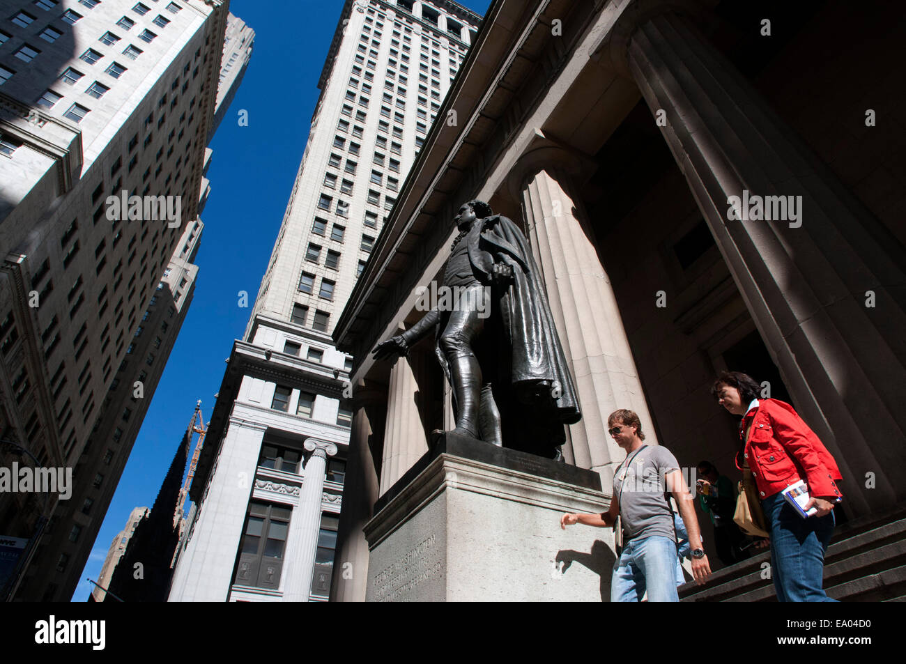 Statue of George Washington. Statue of George Washington in front of Federal Hall on Wall Street, Lower Manhattan, New York City Stock Photo