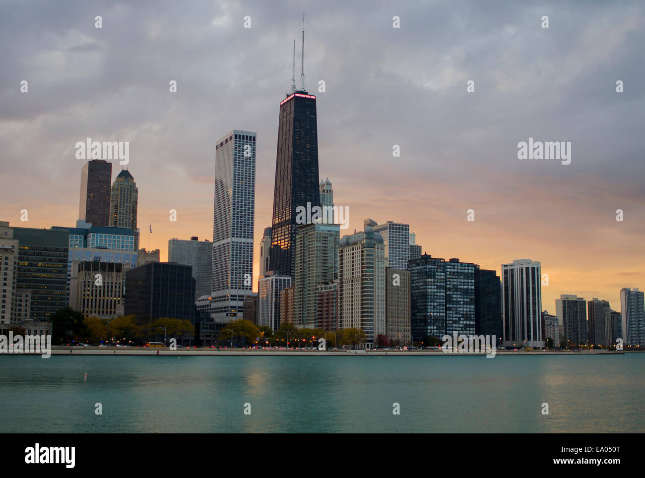 Chicago skycrapers during sunset Stock Photo