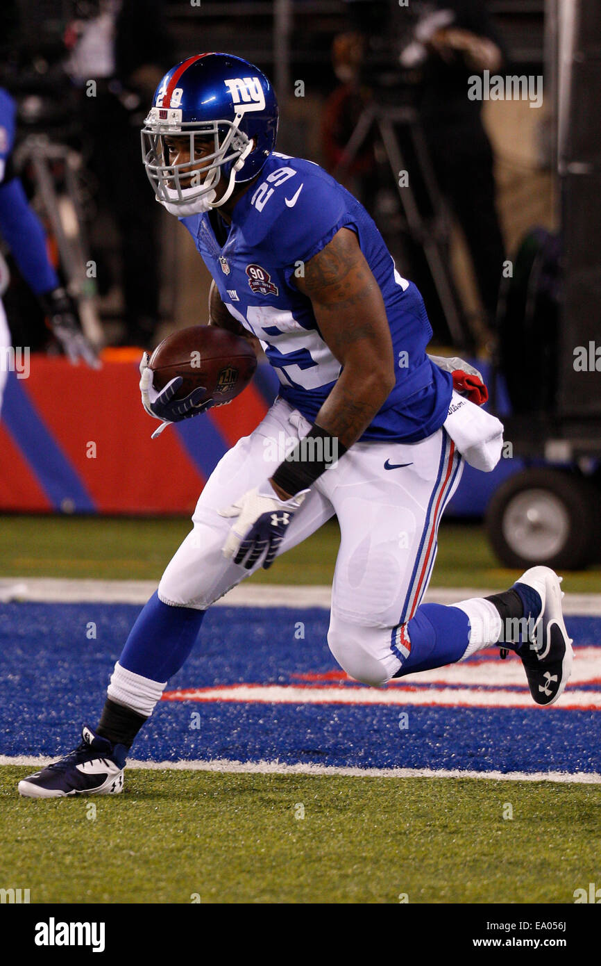 November 3, 2014: New York Giants running back Michael Cox (29) in action during warm-ups prior to the NFL game between the Indianapolis Colts and the New York Giants at MetLife Stadium in East Rutherford, New Jersey. The Indianapolis Colts won 40-24. (Christopher Szagola/Cal Sport Media) Stock Photo