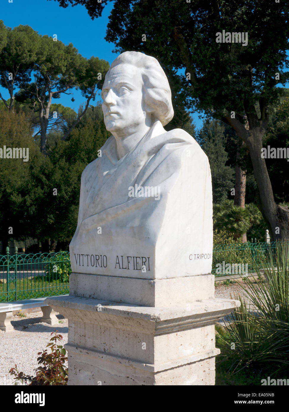 Marble bust of Vittorio Alfieri (by Carmine Tripodi), Pincio Gardens, Rome, Italy Stock Photo