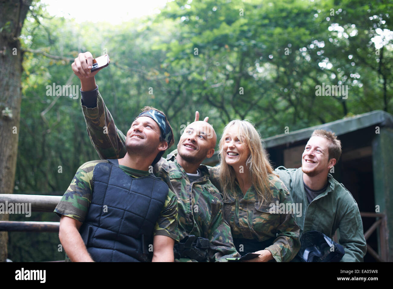 Paintball players taking a picture of themselves Stock Photo