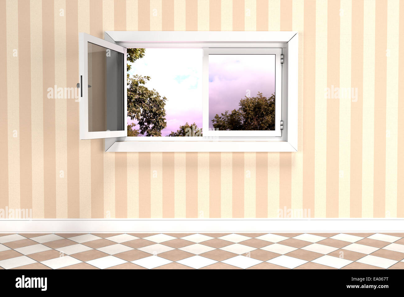 design in 3d of a room and an open window Stock Photo - Alamy