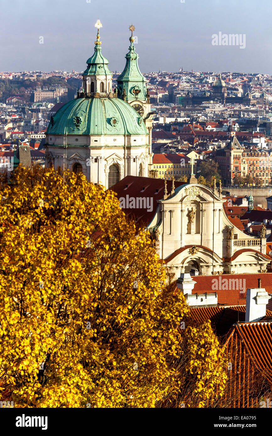 St. Nicholas Church, Prague as seen from the Prague Castle, autumn, Czech Republic Stock Photo