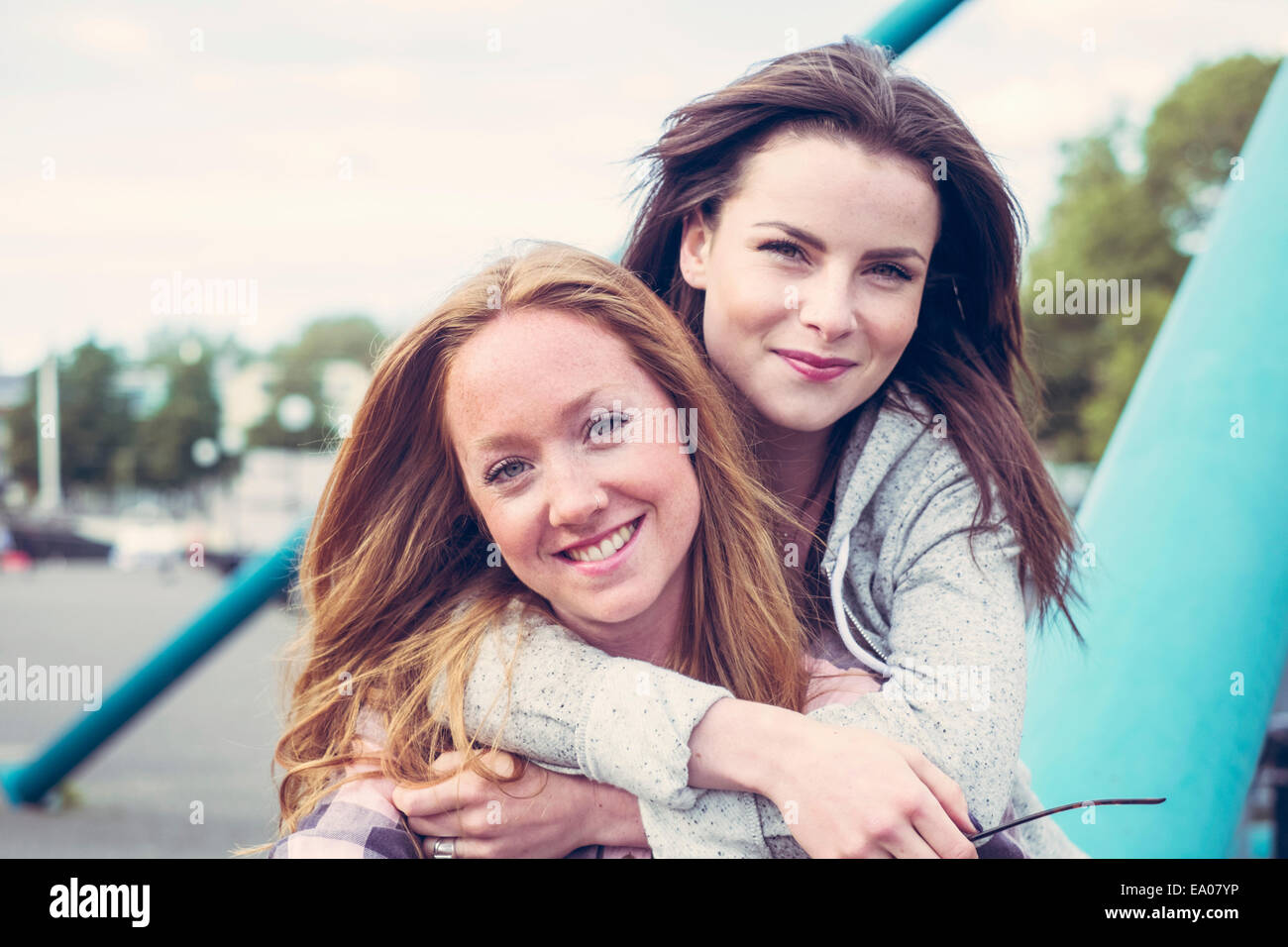Portrait of two young female best friends Stock Photo