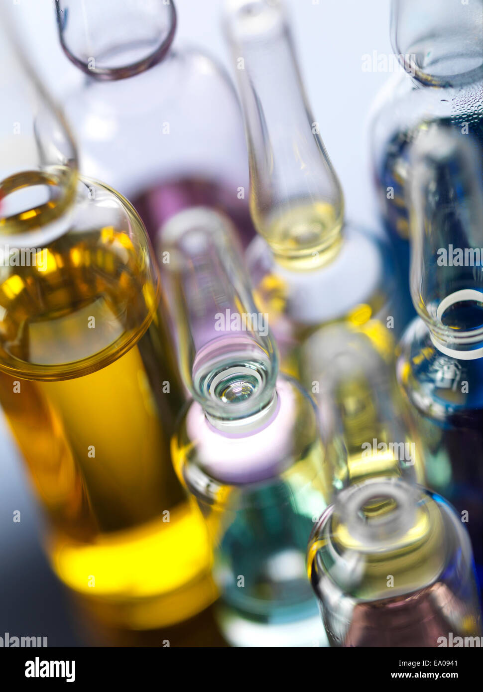A variety of drug treatments in glass bottles, closeup Stock Photo Alamy