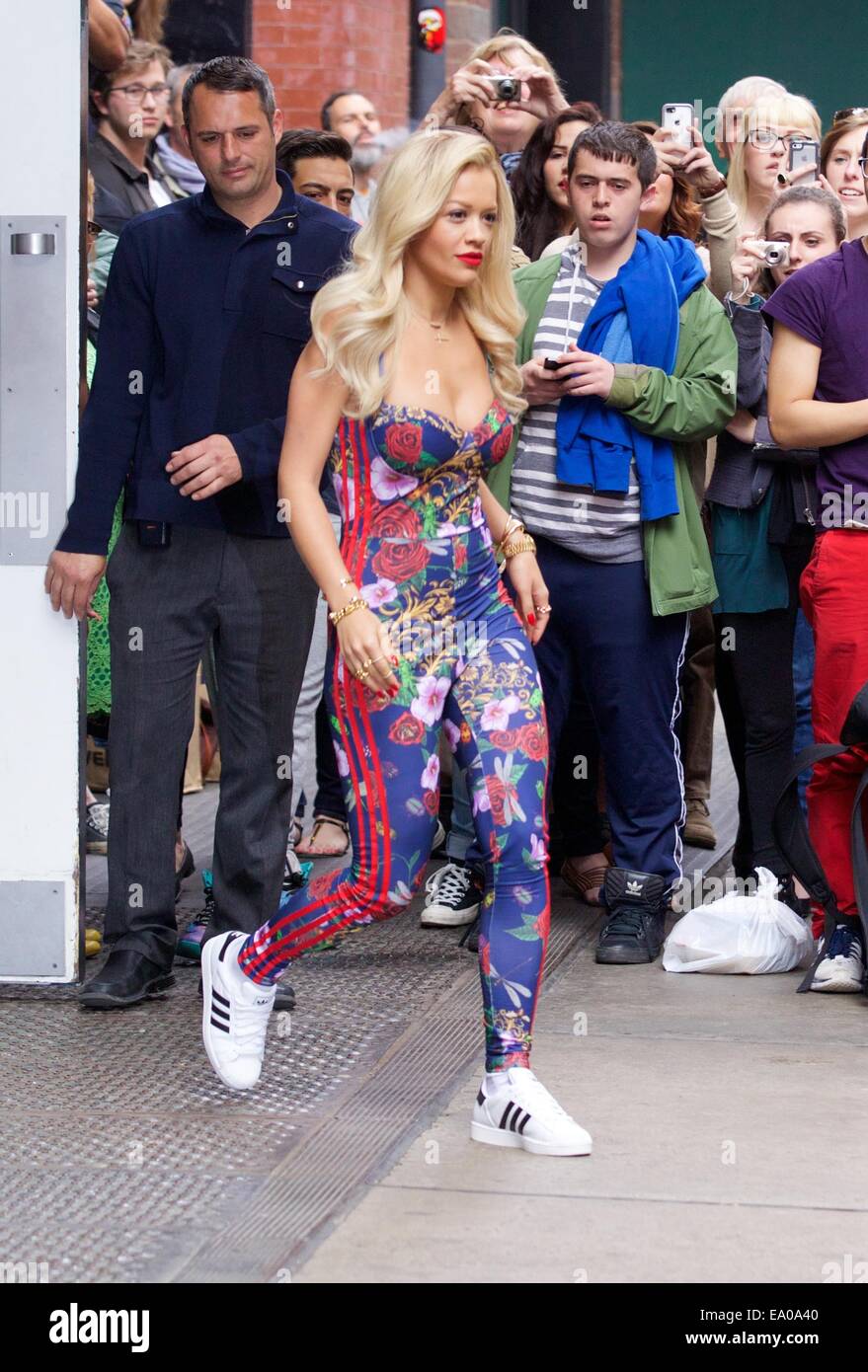 Rita Ora spotted in Soho wearing Adidas sneakers and a wild printed  jumpsuit Featuring: Rita Ora Where: New York City, New York, United States  When: 02 May 2014 Stock Photo - Alamy