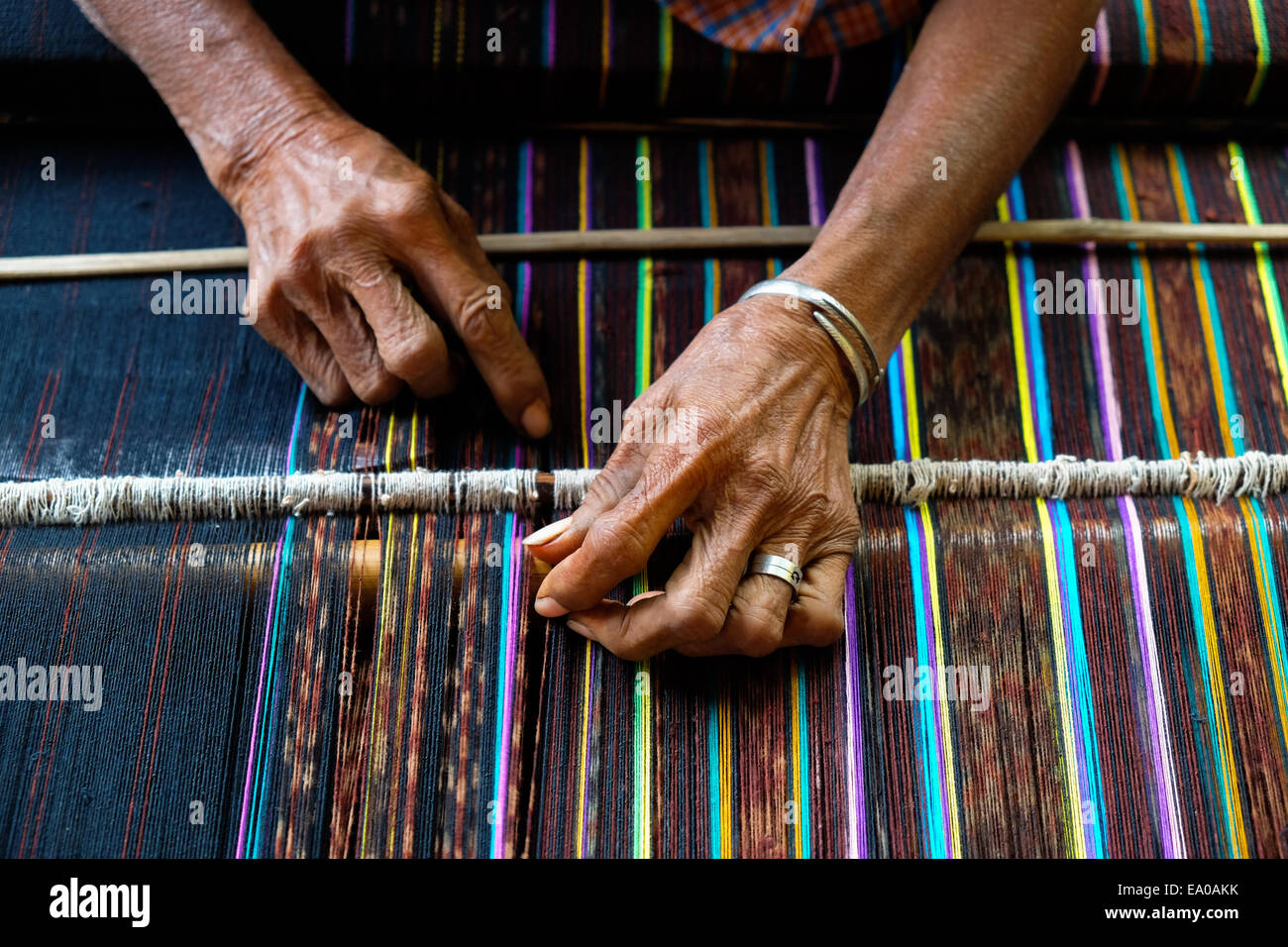 Weaving Income A woman weaving at her workshop--a traditional, alternative source of ...