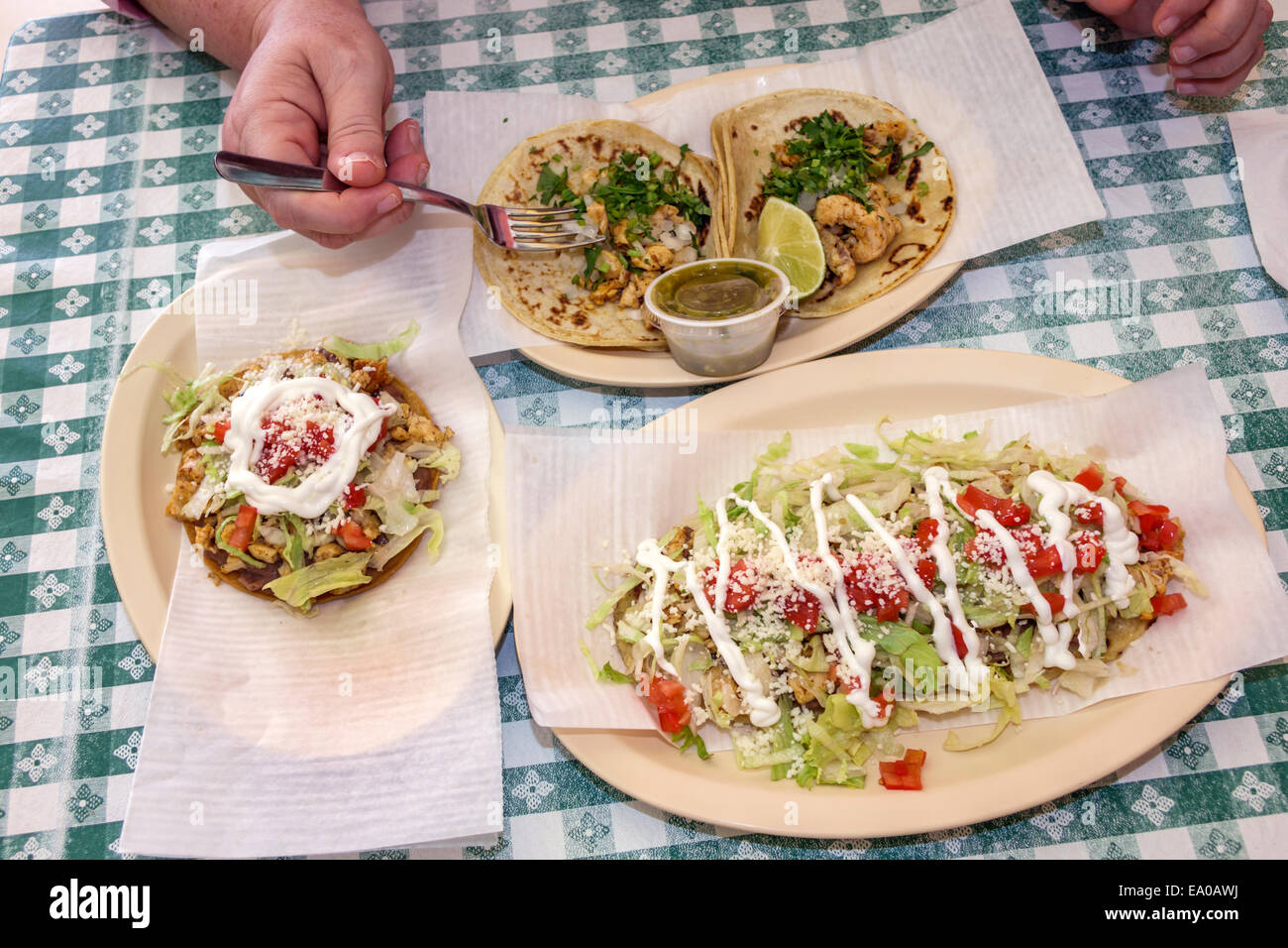 Indiantown Florida,Cafe Los Amigos Mexicana,restaurant restaurants food dining cafe cafes,Mexican,plates,lunch,tacos,tostada,salad,FL140803013 Stock Photo