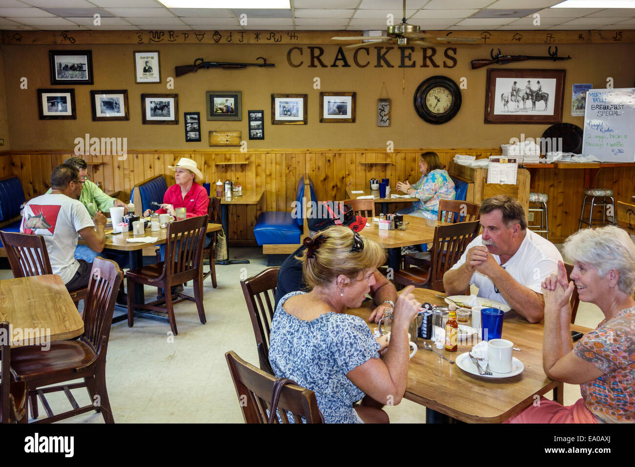 Indiantown Florida,Crackers Cafe,restaurant restaurants food dining eating out cafe cafes bistro,interior inside,decor,senior seniors old citizen citi Stock Photo