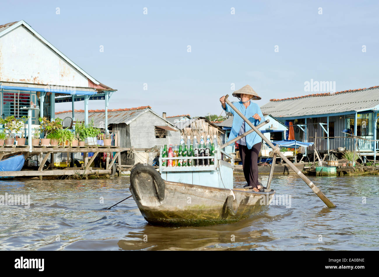 A rowing boat on Mekong river ,Chau doc ,Mekong Delta,Vietnam Stock Photo