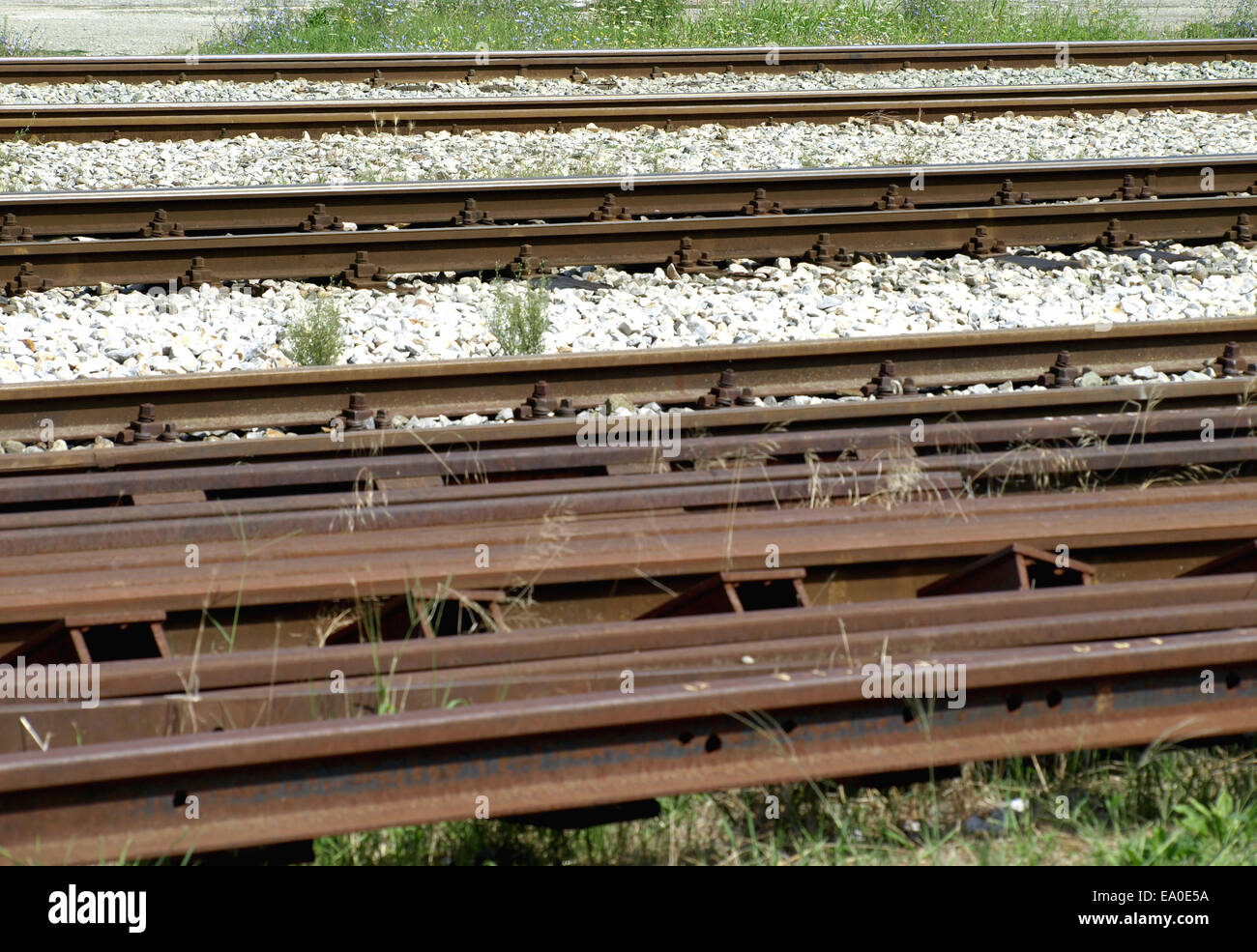 railroad tracks leading to an infinite distance Stock Photo