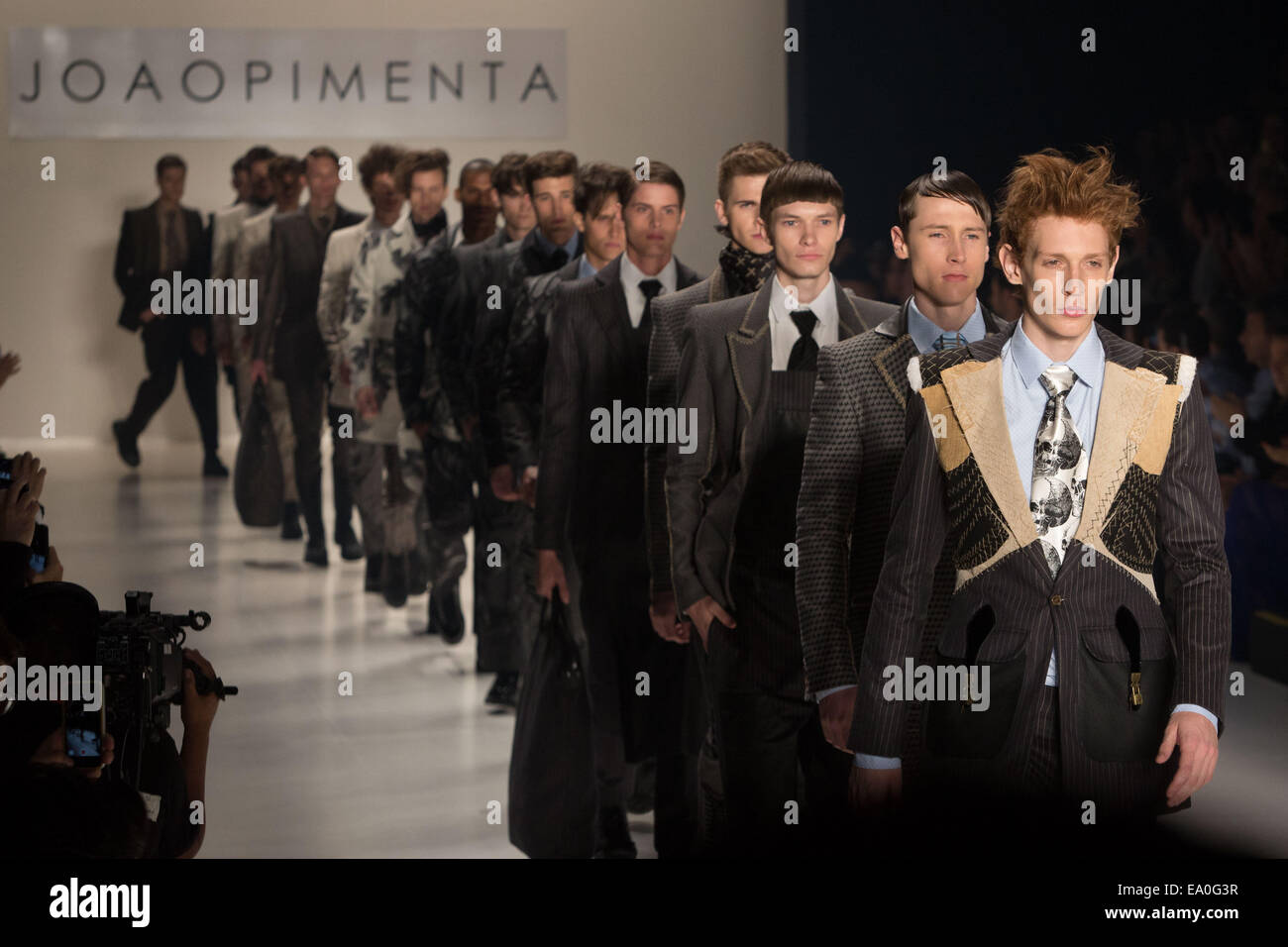 Sao Paulo. 4th Nov, 2014. Models present creations of Joao Pimenta ...