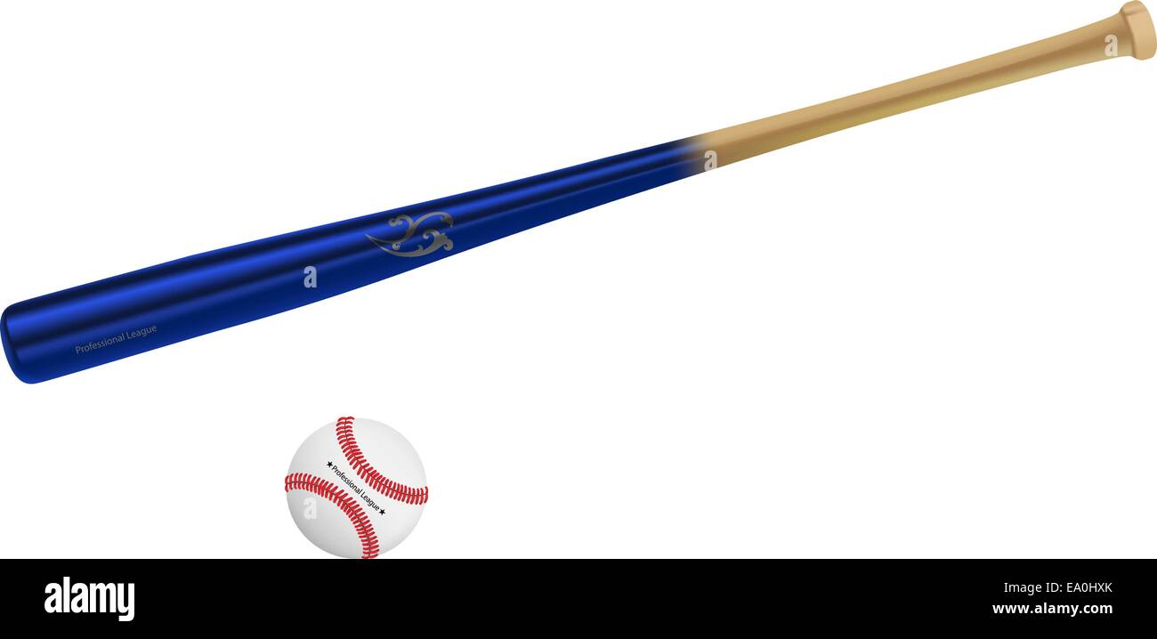 photo realistic baseball bat and ball on white background Stock Vector