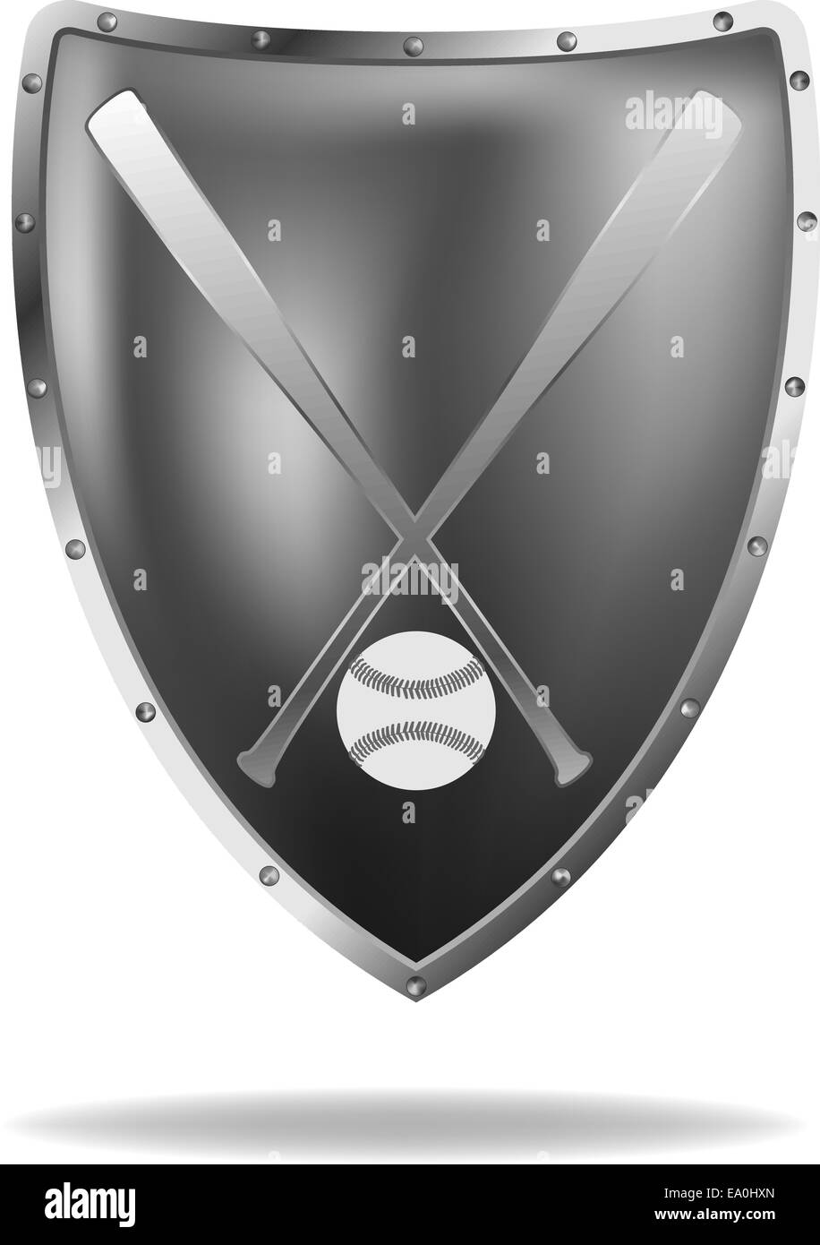 vector metal shield with baseball bats and ball, eps8 file, gradient mesh used Stock Vector