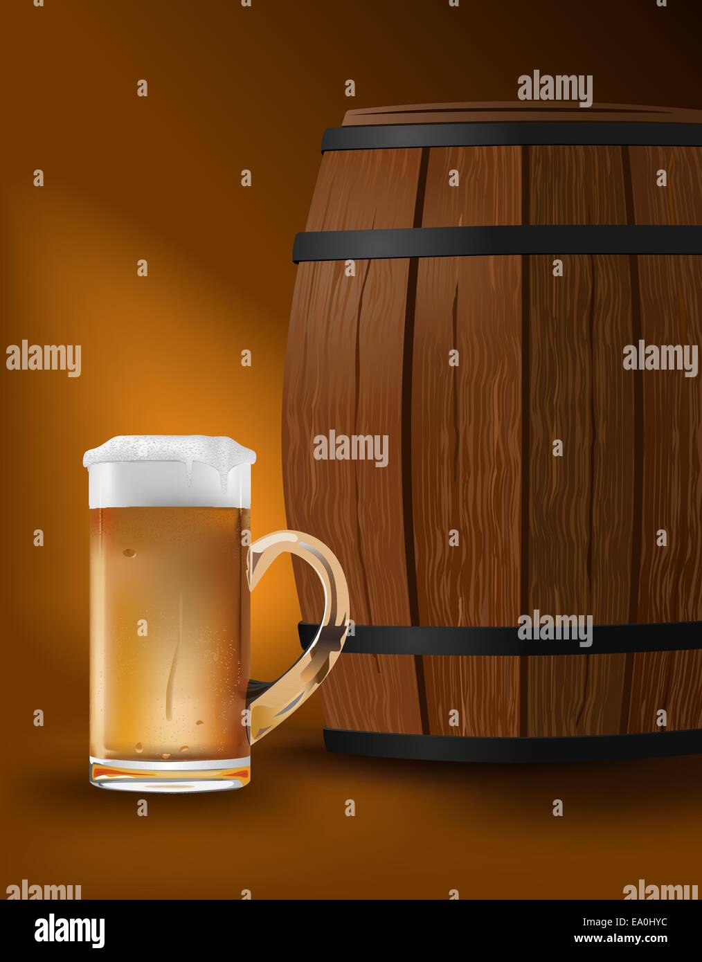 vector realistic illustration of beer mug and barrel Stock Vector Image