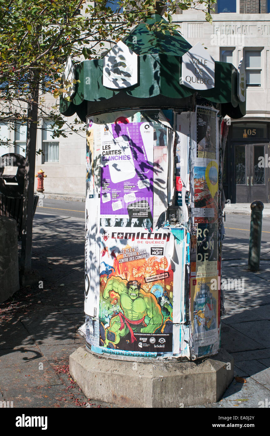 An advertising column or pillar in Quebec City, Quebec, Canada Stock Photo