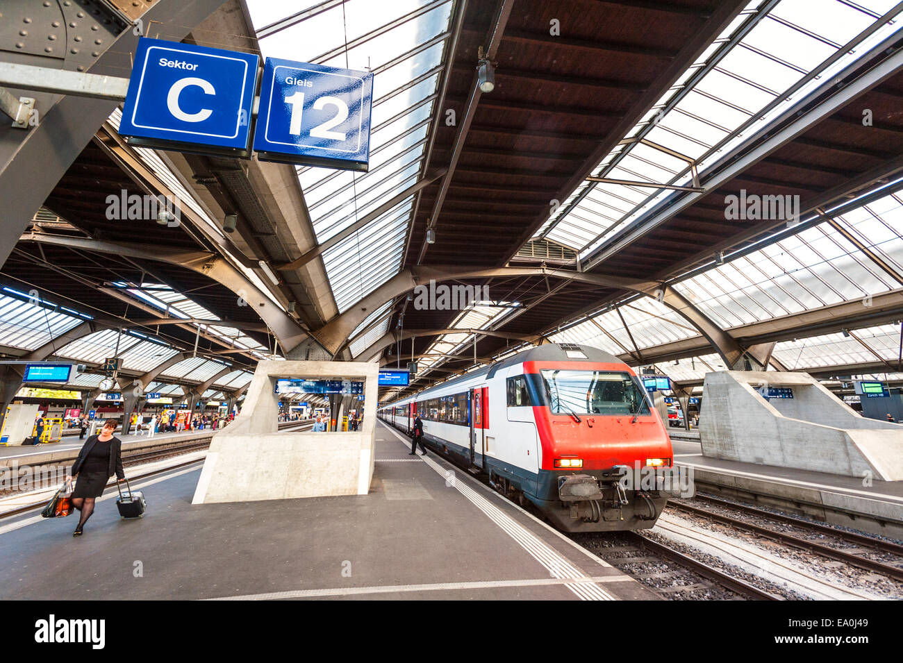Platform 12 at Zurich main railway station (Bahnhof) Stock Photo