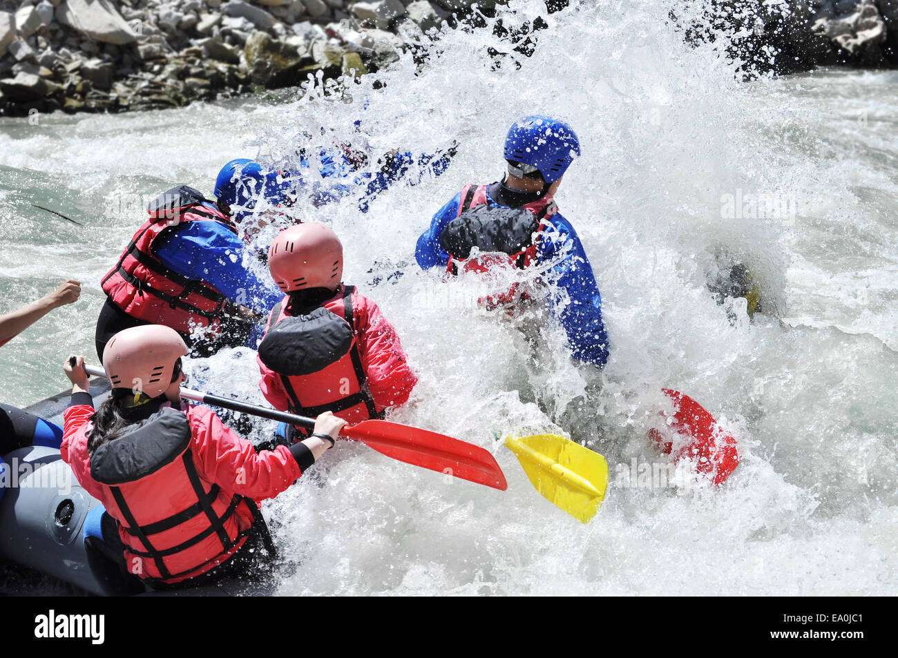 Rafting as extreme and fun sport Stock Photo