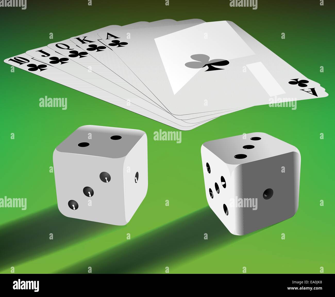 vector two dices and royal flash on green table Stock Vector