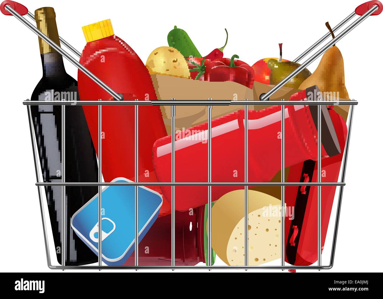 vector shopping full grocery basket, eps10 file, gradient mesh and transparency used Stock Vector
