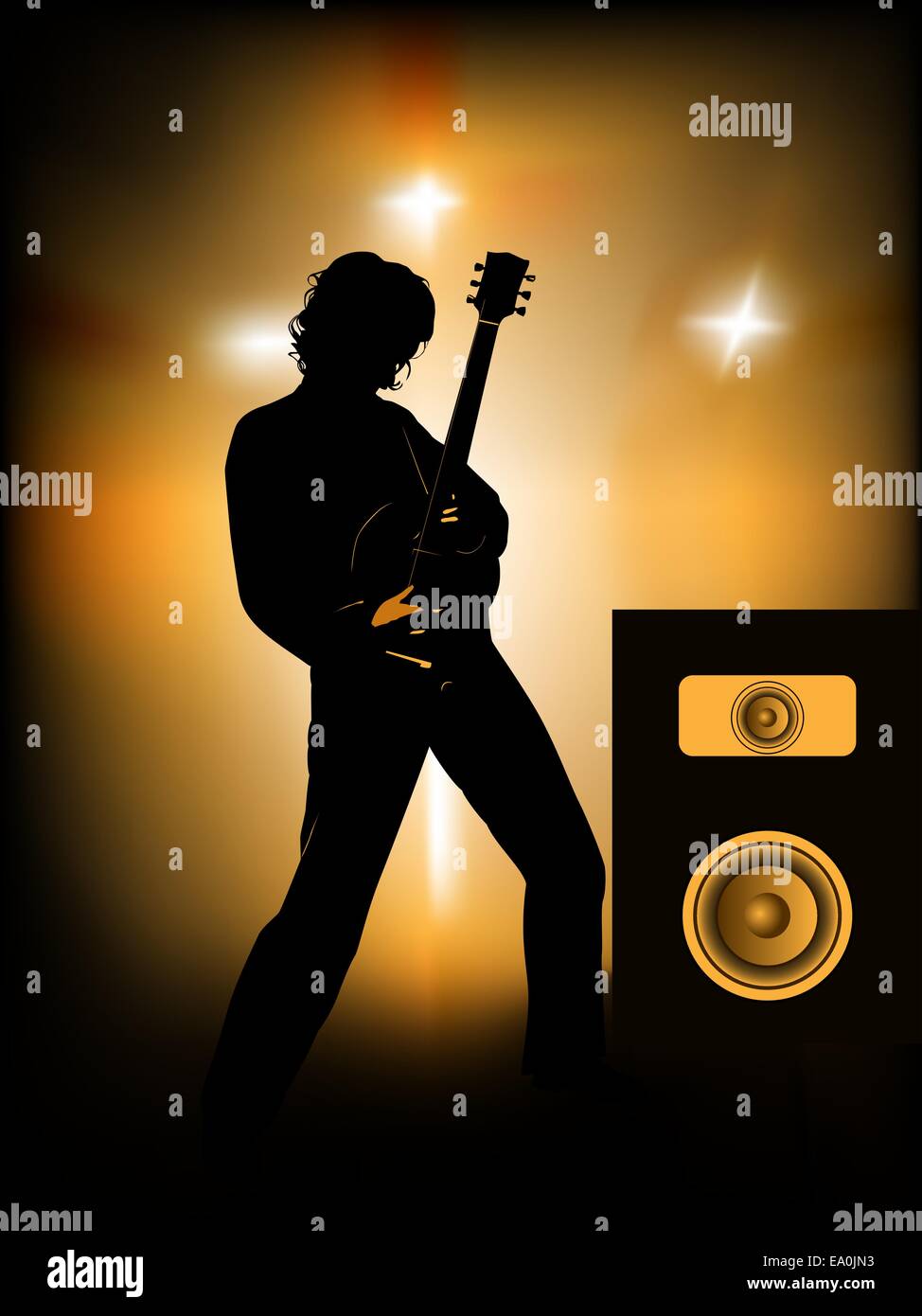 vector silhouette of guitar player on stage Stock Vector
