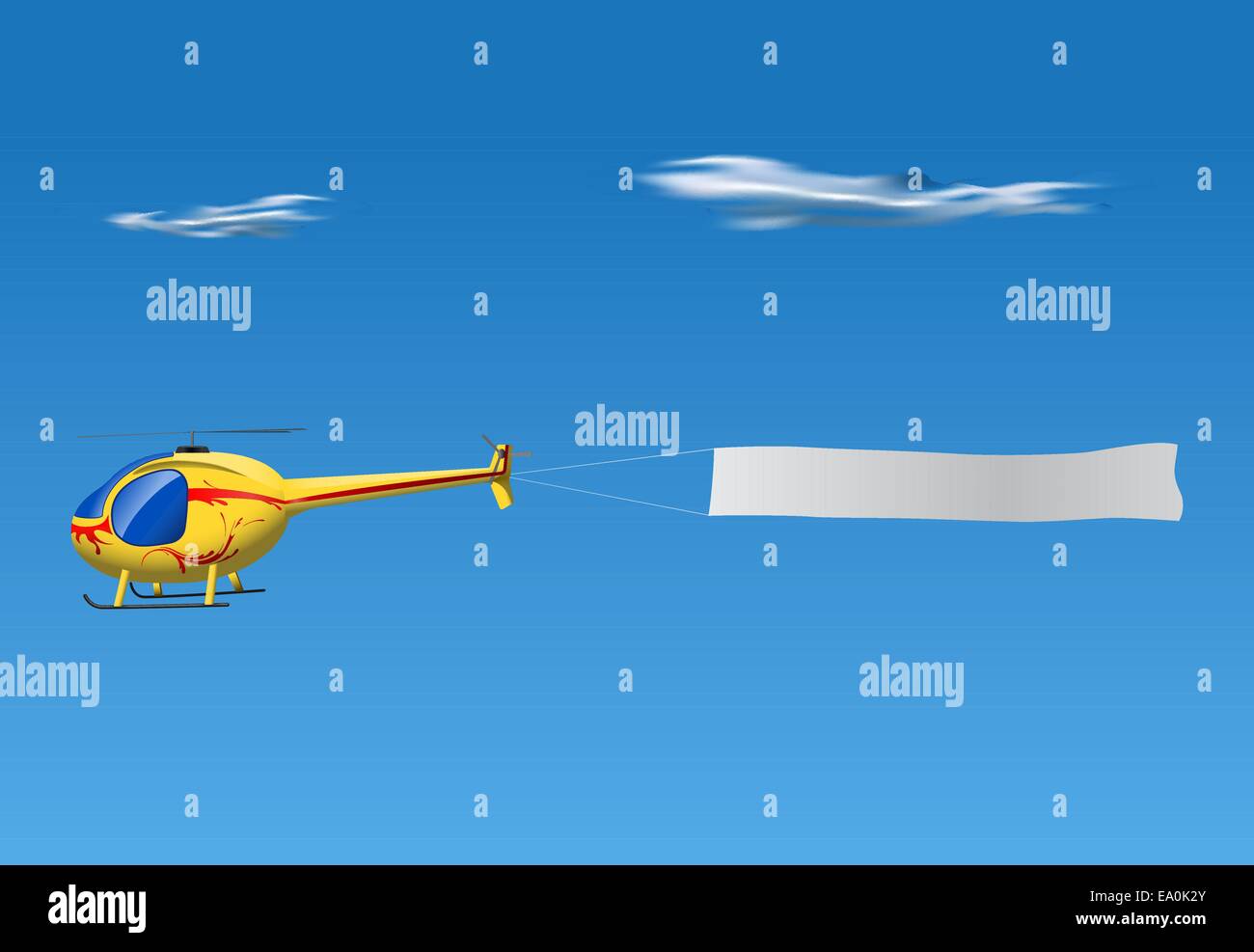 Vector Cartoon Helicopter Pulling Empty Banner On Blue Sky Stock