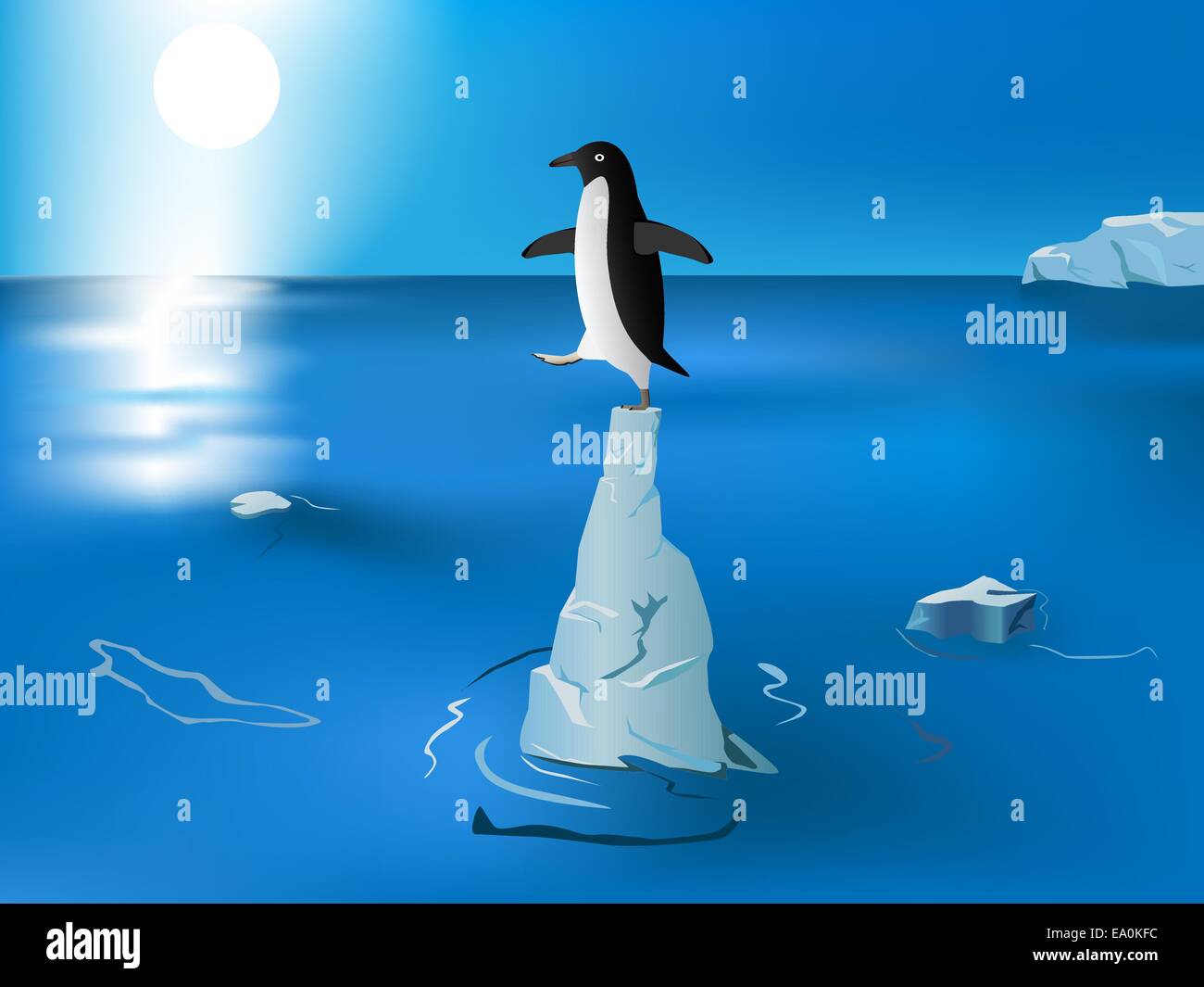 confused penguin on standing the piece of iceberg Stock Vector
