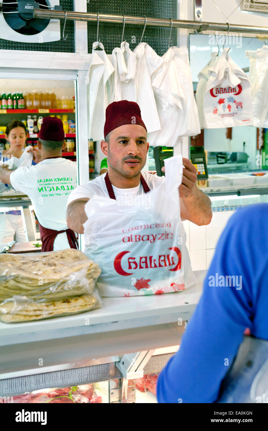 Halal butcher, Albaicin, Granada, Andalusia, Spain Stock Photo