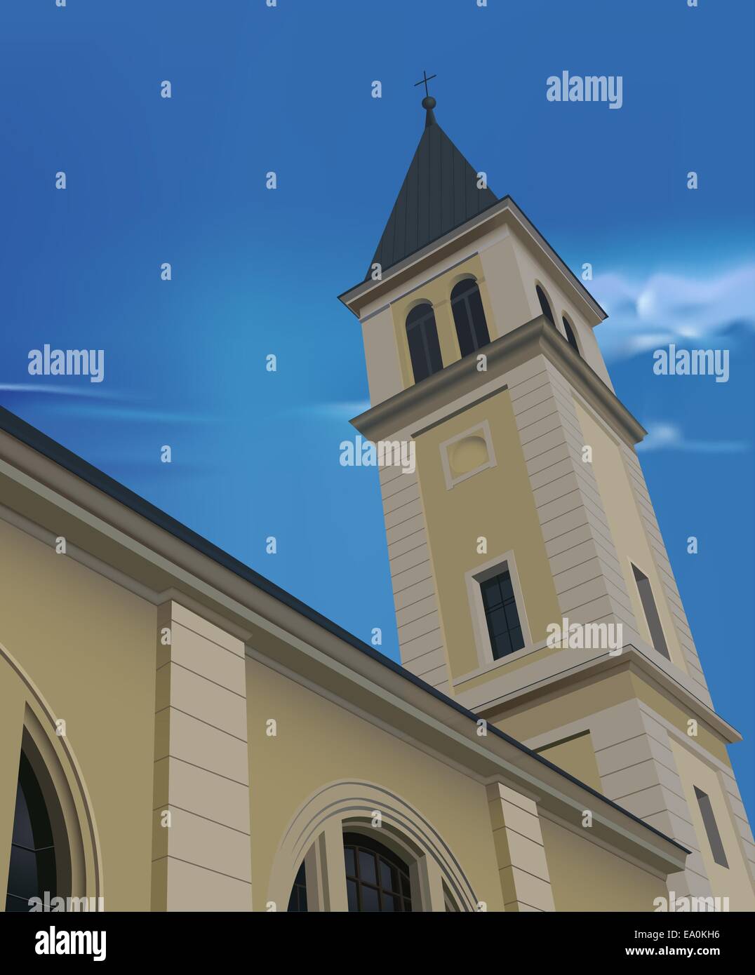 vector realistic 19-th century monastery with blue sky behind Stock Vector