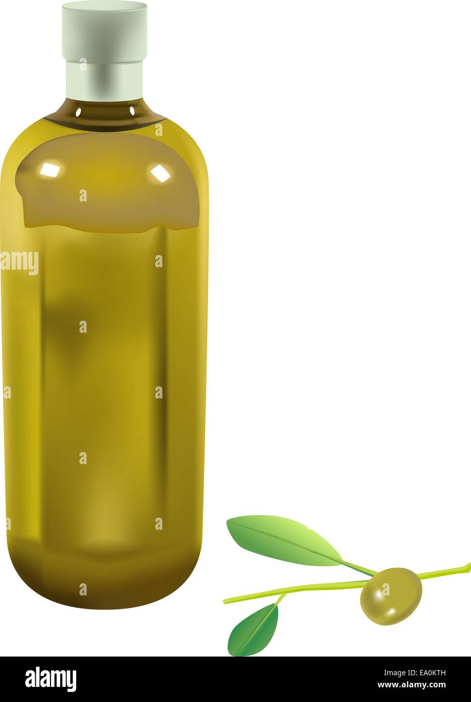 vector olive oil bottle and green olive on white background Stock ...