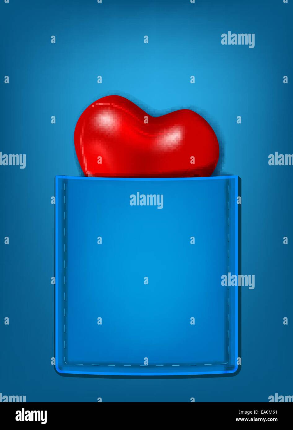 vector concept illustration of glossy heart in the pocket, eps10 file, transparency and gradient