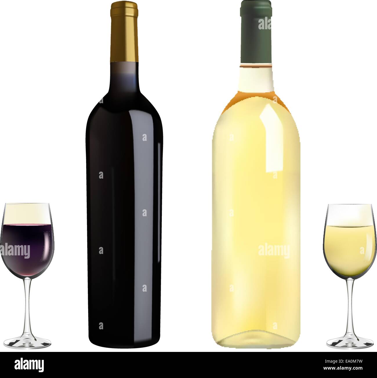 vector red and white wine bottles and glasses on white background Stock ...