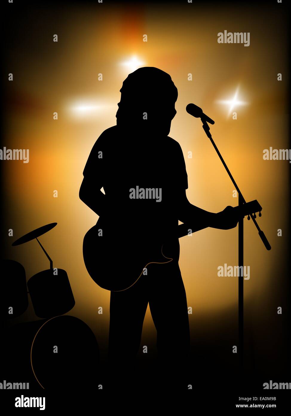 vector silhouette of the guitar player on the stage Stock Vector